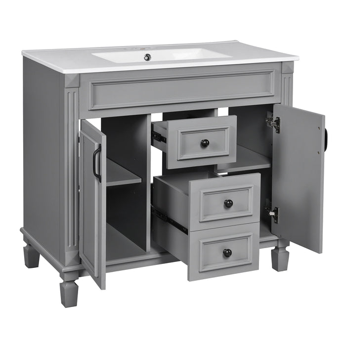 Bathroom Vanity With Top Sink, Basin On Cabinet With 2 Soft Closing Doors And 2 Drawers