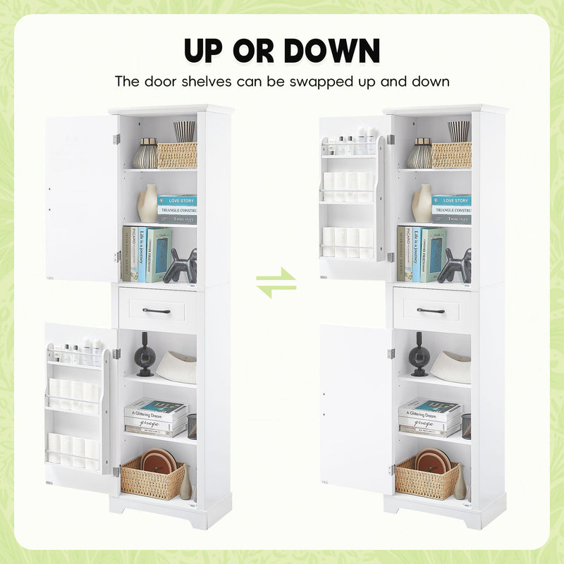 Tall Freestanding Bathroom Storage Cabinet With 2 Doors And Adjustable Shelves