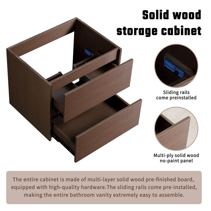 Wall-Mounted Bathroom Vanity, Soft-Close Drawer, Premium Slides - Black Brown