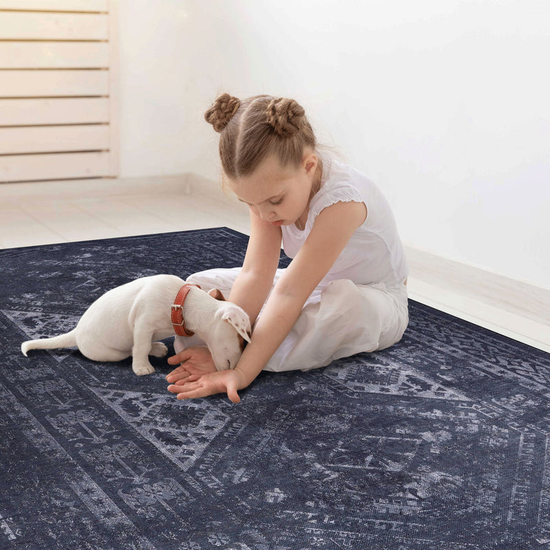 Maval - 5' X 8' Washable Area Rug - Black / Gray
