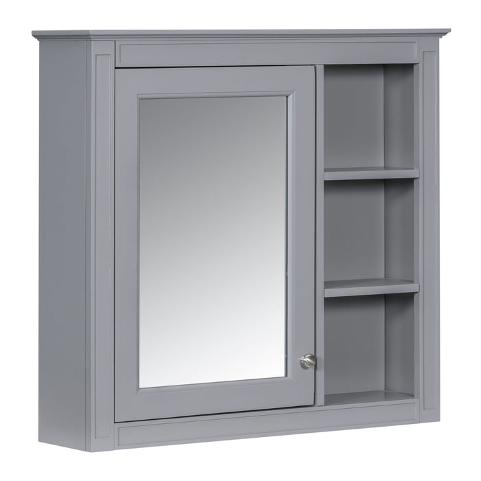 Bathroom Vanity With Top Sink, Freestanding Storage Cabinet With 2 Doors And 3 Drawers, Mirror Cabinet Included - Gray
