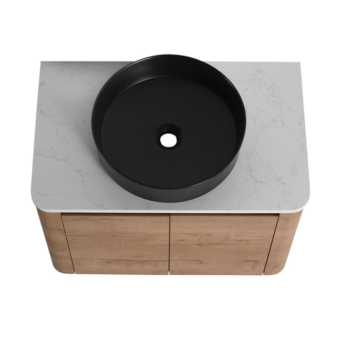Wall Mounted Bathroom Vanity With Art Sink, 1 Storage Shelf, 2 Soft Close Doors