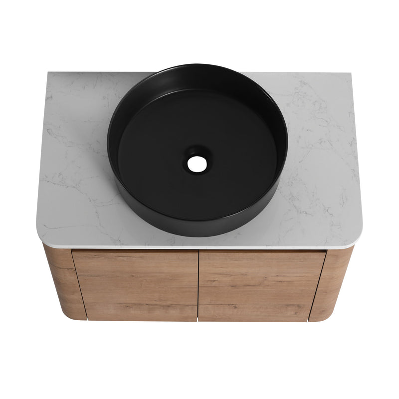 Wall Mounted Bathroom Vanity With Art Sink, 2 Storage Shelves, Soft Close Door