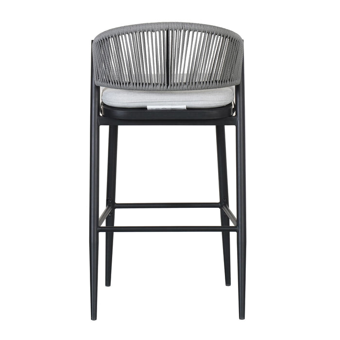 Outdoor Bar Height Metal Frame Counter Stools With Scallop Shaped Backrest & Water Resistant Cushions
