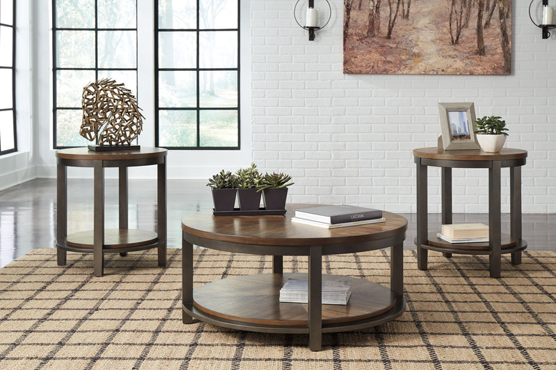 Roybeck - Occasional Table Set (Set of 3) - Light Brown / Bronze