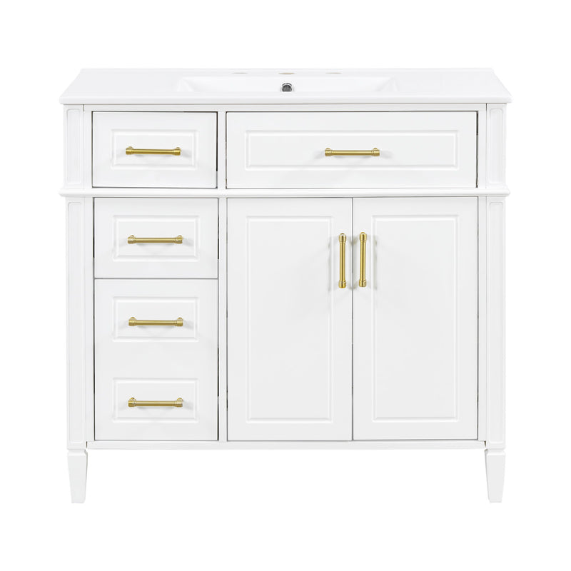 Bathroom Vanity With Sink, 4 Drawers (1 Flip Drawer), 2 Doors & Adjustable Shelf - White