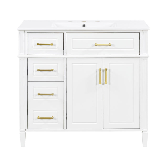 Bathroom Vanity With Sink, 4 Drawers (1 Flip Drawer), 2 Doors & Adjustable Shelf - White