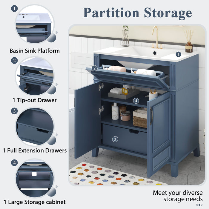 Bathroom Vanity With Sink Storage Cabinet - Blue