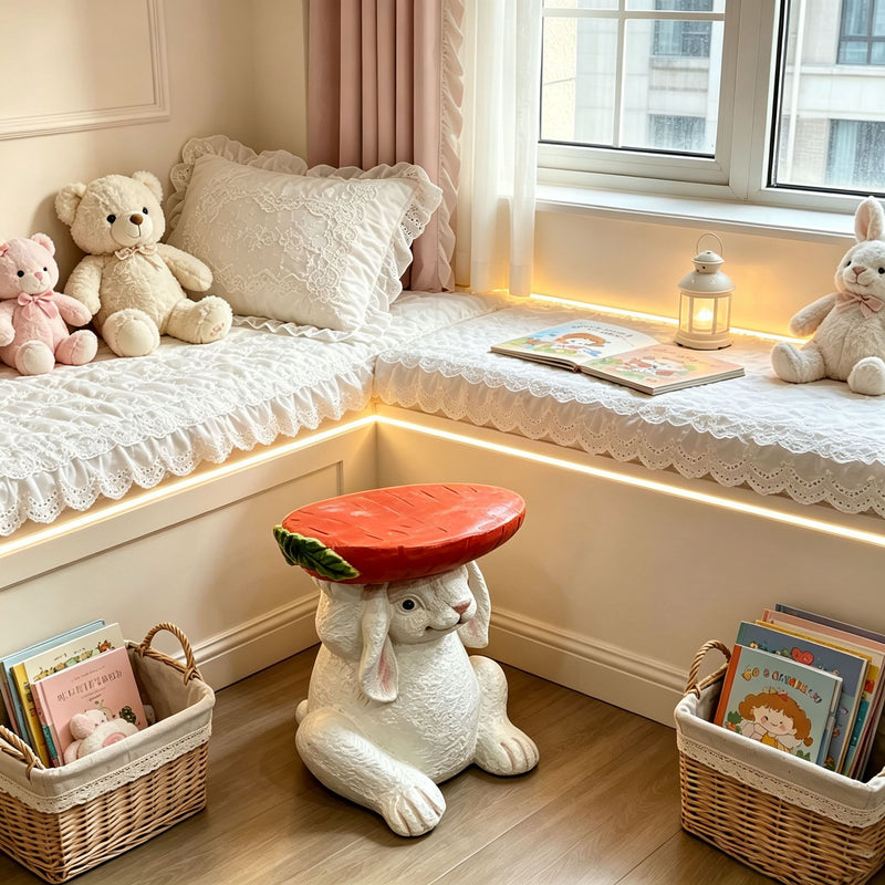 13.39" H X 11.61" W Bunny Side Table With Carrot Top, Cute Rabbit Plant Stand For Indoor & Outdoor Garden Decor