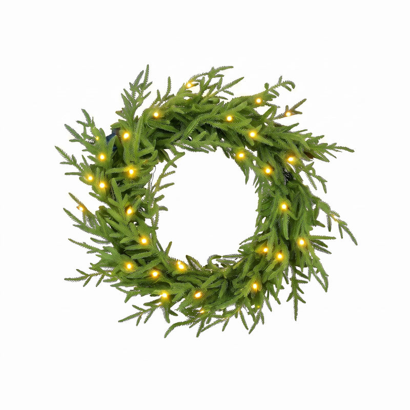 4 Piece Christmas Artificial Trees With Sturdy Bases, Pre Lit Wreath & Garland, Warm LED Lights, Indoor Holiday Decor - Green