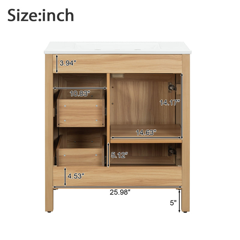 Bathroom Vanity With Sink, 2 Soft Close Drawers, 1 Soft Close Door, Adjustable Shelf
