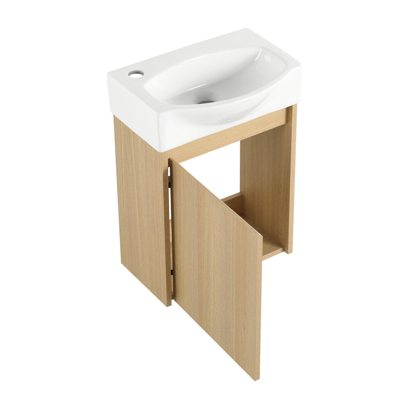 Modern Bathroom Vanity With Ceramic Basin, Wall Mounted Floating Sink Combo, Storage Cabinet