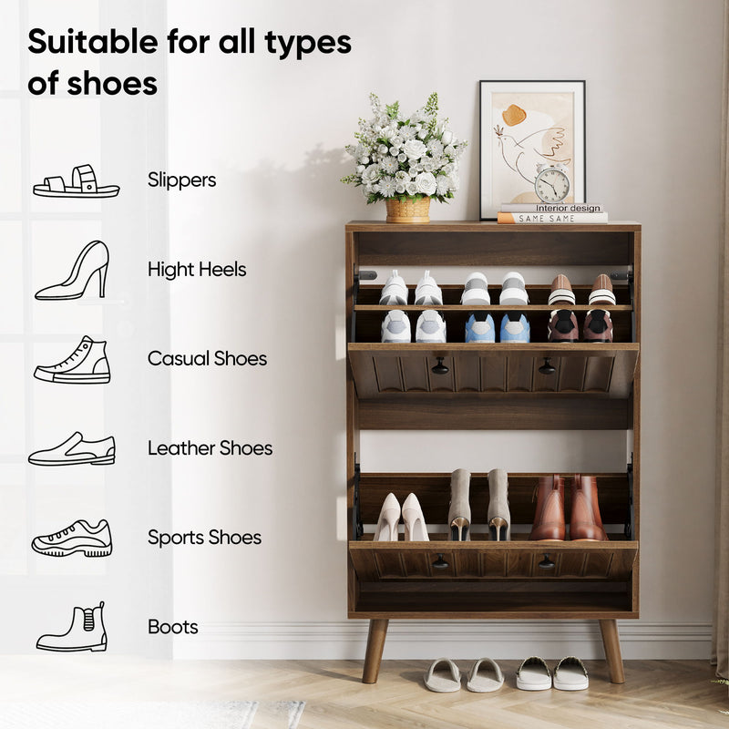Shoe Cabinet, Upright Storage Unit - Walnut