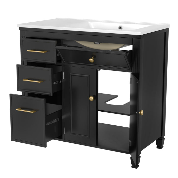 Bathroom Vanity With Sink, 1 Tip Out Drawer, 3 Side Drawers, Adjustable Shelf