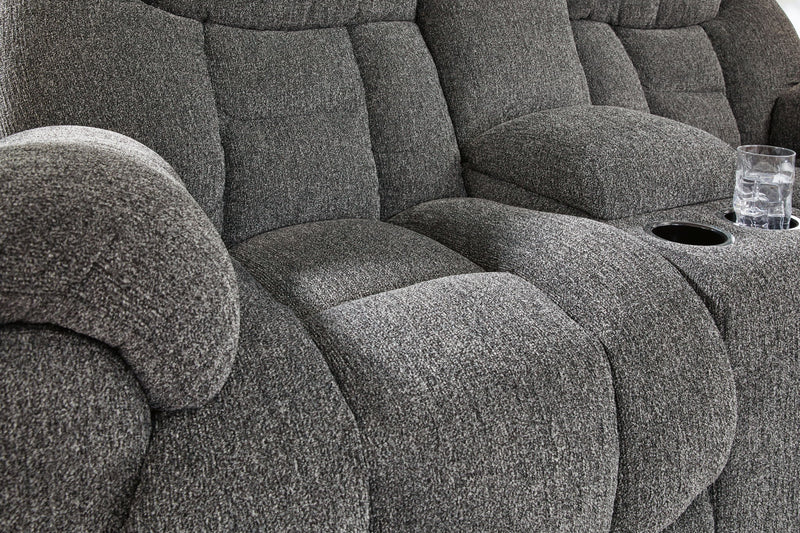 Foreside - Dbl Reclining Loveseat with Console - Charcoal