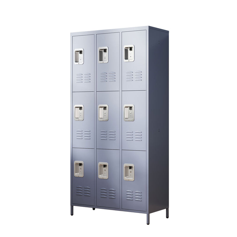 9 Door Lockers With Lock For Storage In Office, School, Gym, And Bedroom - Gray