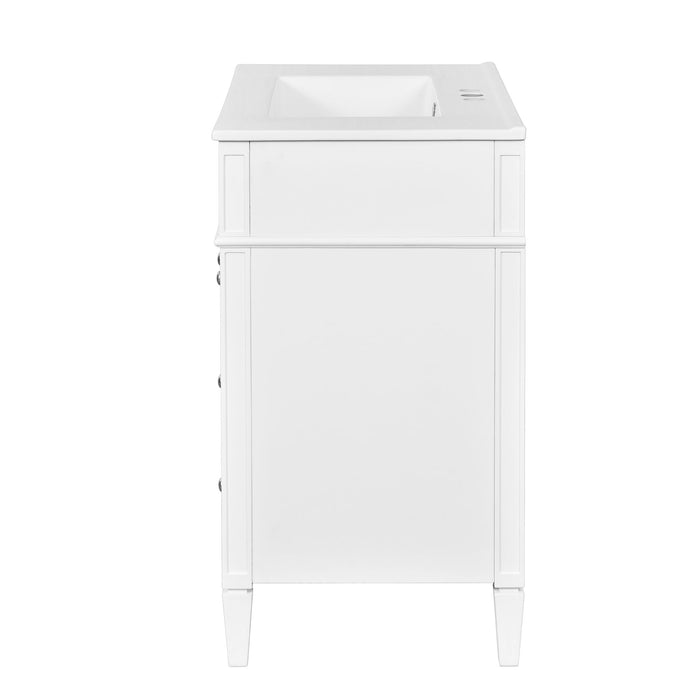 Bathroom Vanity With Top Sink, 2 Doors And 3 Drawers, Freestanding Set With Mirror Cabinet