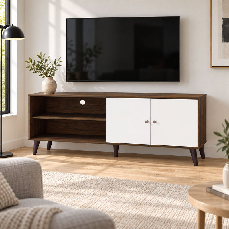 Amidon - TV Stand, With 2 Storage Shelves And 1 Cabinet