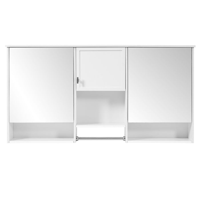Wall-Mount 3-In-1 Mirror Cabinet With Adjustable Shelf, Soft-Closing Hinges, Rectangular Design - White