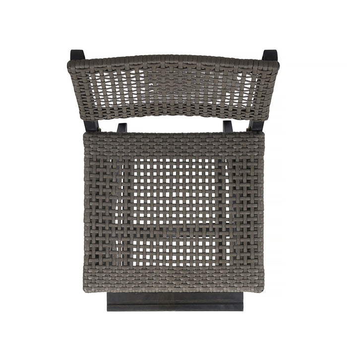 Outdoor Folding Acacia Wood Barstools With Rattan Backrest And Seat, (Set of 2) - Dark Gray