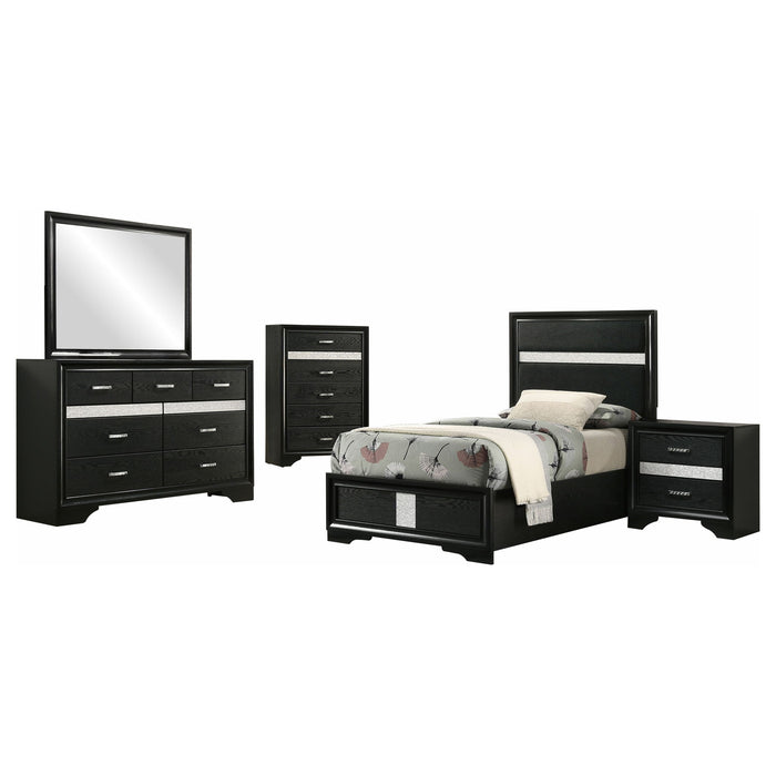 Modern Bedroom Set With Upholstered Headboard And Textured Storage