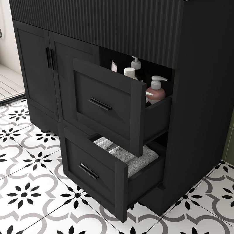 Bathroom Vanity Set, Soft Close Doors & Drawers, 3 Faucet Holes, Sink Included - Black