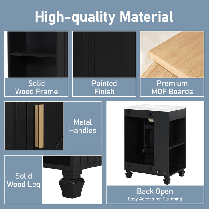 Classic Retro Bathroom Vanity With Sink, Door Shelf, Side Open Storage Frame