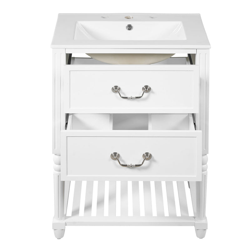 Wave Design Bathroom Vanity With Sink, 2 Drawers And Open Shelf