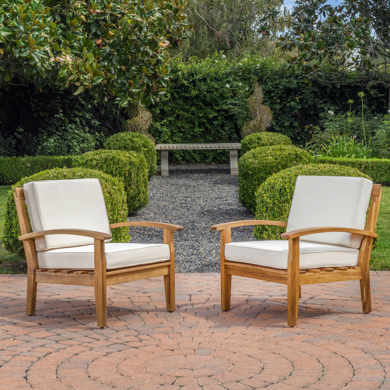Outdoor Club Chair With Cushion And Acacia Wood Frame - Teak