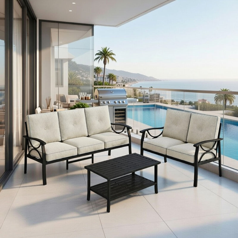 Patio Furniture Set & Coffee Table And Cushions For Backyard