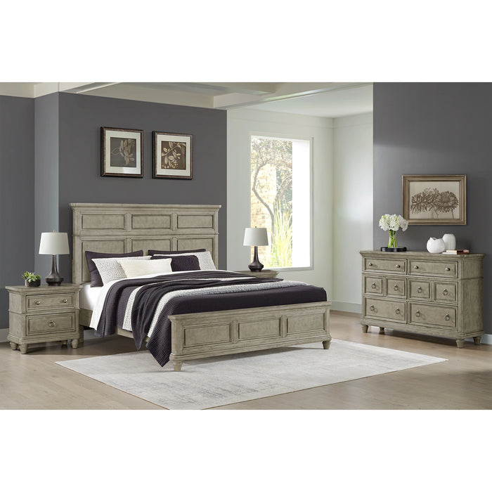 Whit-Ash Bedroom Set with 2 Nightstands in Light Grey