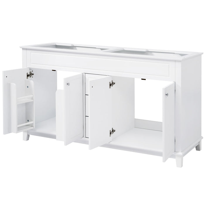 Bathroom Vanity Cabinet Only, 3 Drawers & 4 Doors With Double Layer Shelves - White