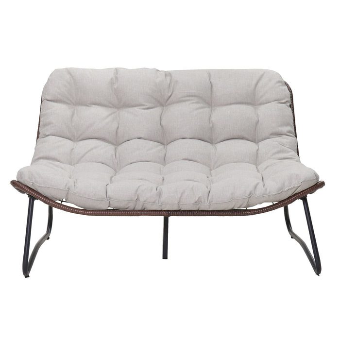 Patio Loveseat Sofa With Extra Thick Tufted Cushion - Brown