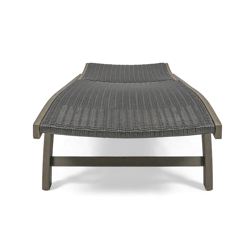 Outdoor Chaise Lounge With Pull Out Tray And Wicker Seat - Gray