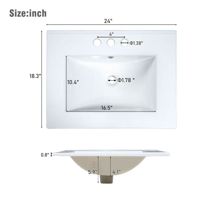 Bathroom Vanity With Integrated Undermount Ceramic Sink, 2 Doors And 1 Drawer, Soft Close Hinges
