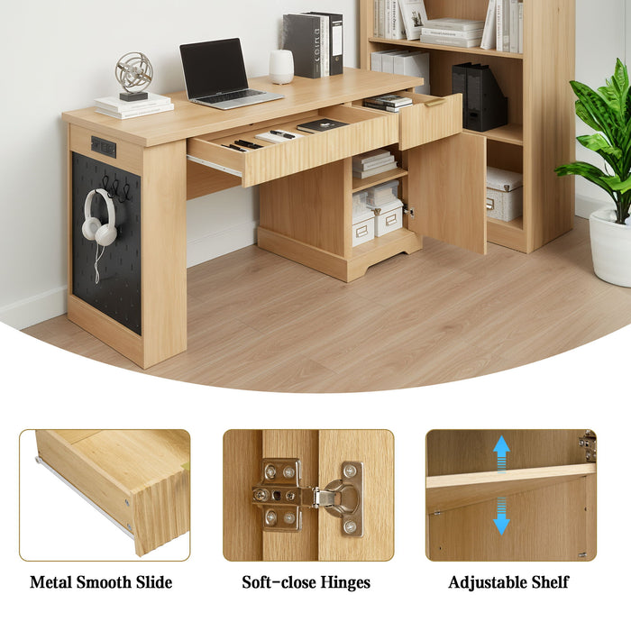 Modern Fluted Office Desk With Storage Cabinet