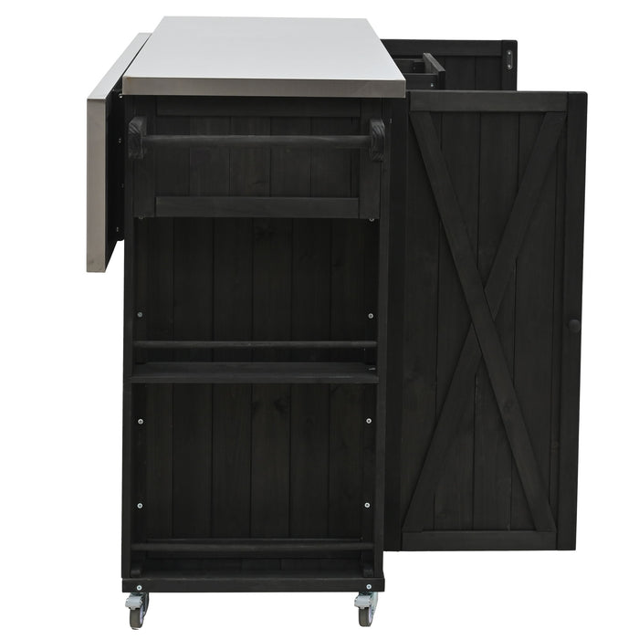Outdoor Kitchen Island With Stainless Steel Top, Ample Storage Space, Towel And Spice Racks And A Bottle Opener