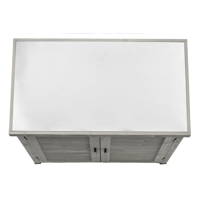 Potting Bench With Storage Cabinet And Metal Table Top For Outdoor