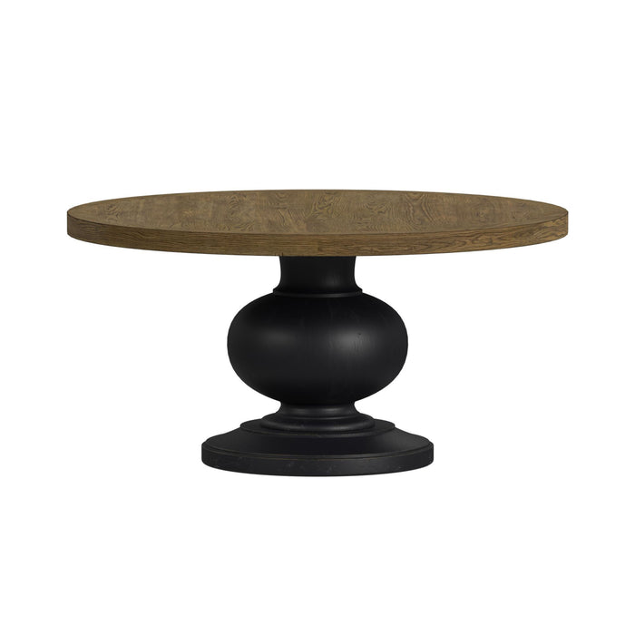 Heritage - 5 Piece Standard Height Dining Set (Round Table And Four Oak Brown Chairs) - Oak Brown And Black
