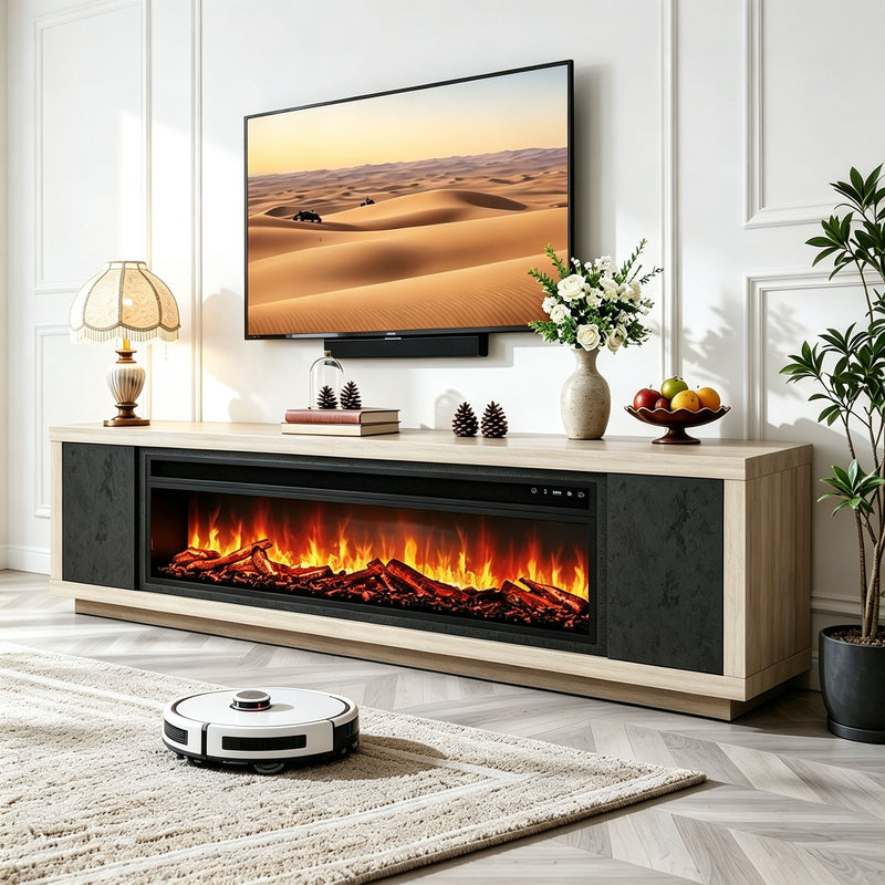 Fireplace TV Stand - Beige / Black