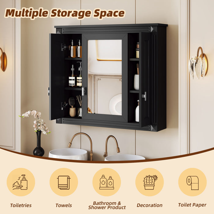 Wall Mounted Bathroom Cabinet With Mirror And 5 Shelves, Rectangular Design