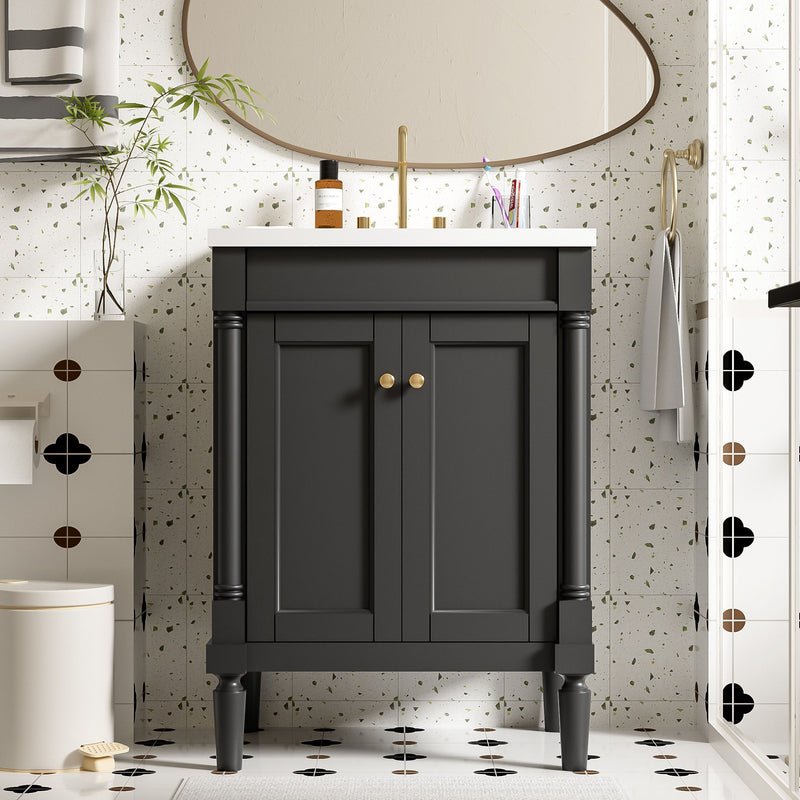 Bathroom Vanity With Top Sink, 2 Tier Storage Cabinet