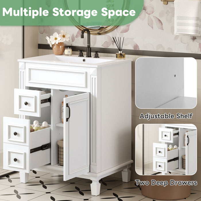Bathroom Vanity With Sink, Compact Cabinet & 2 Drawers And Adjustable Shelf