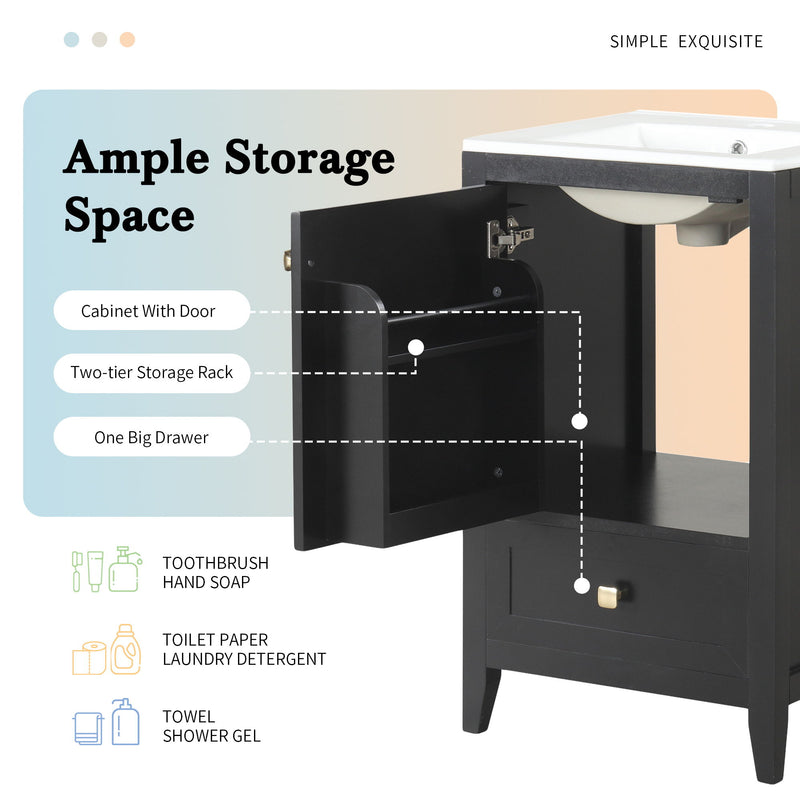 Bathroom Vanity With Sink, Soft Closing Cabinet Door, Storage Rack And Drawer