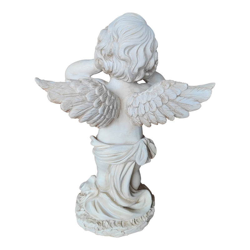 Winged Angel Covering Her Ears Resin Ornament, Outdoor Garden Sculpture, Suitable For Lawns, Patios, And Courtyard Decoration.