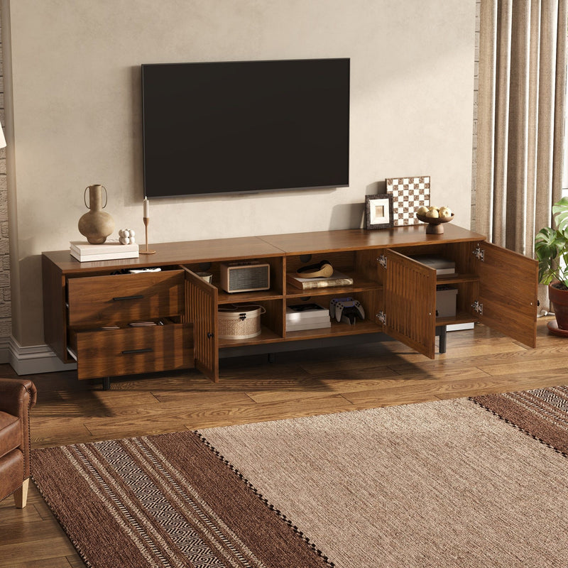 TV Stand, Media Console With 2 Drawers, Soft Closing Hinges, Adjustable Shelves - Walnut