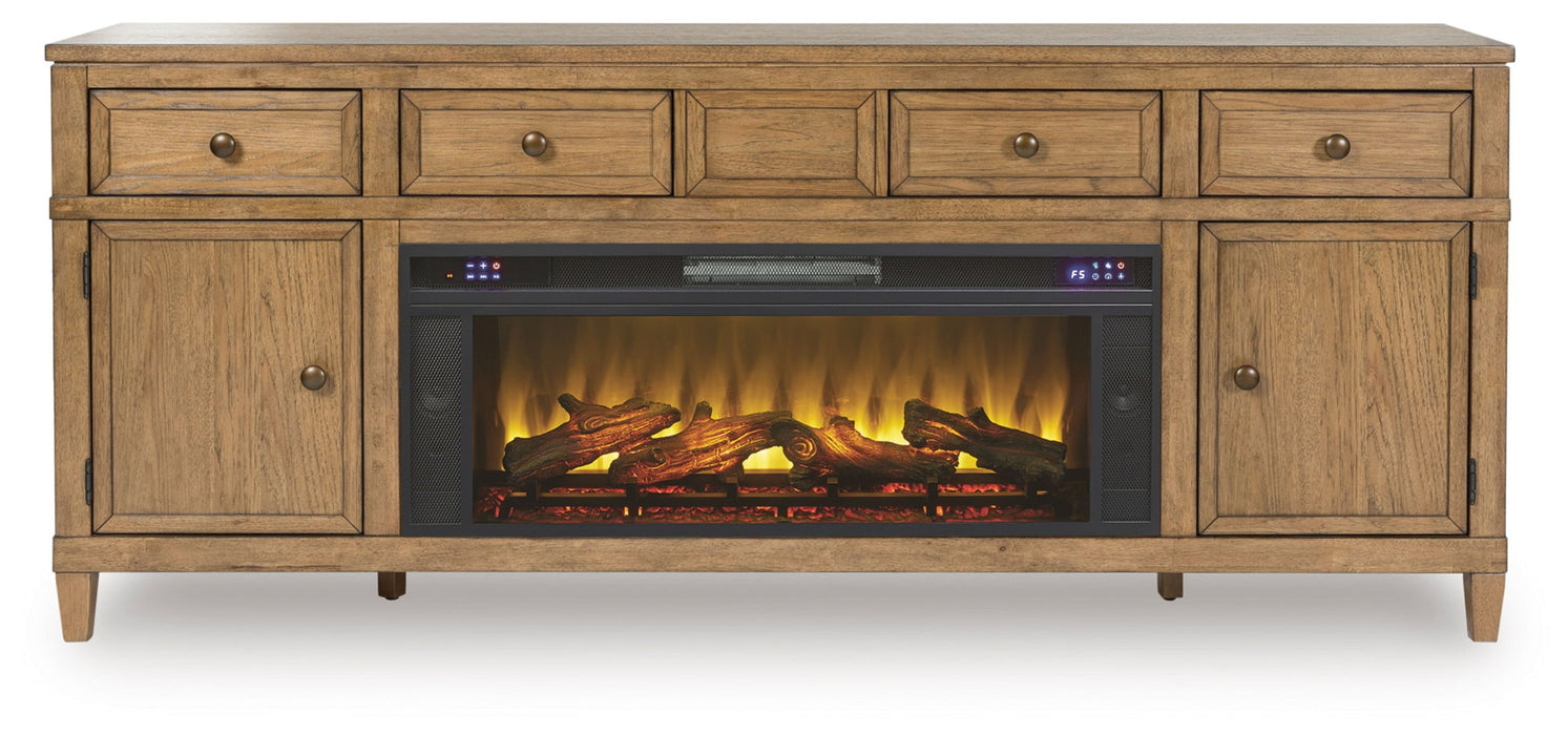 Sharlance - 81" TV Stand With Electric Infrared Fireplace Insert - Light Brown