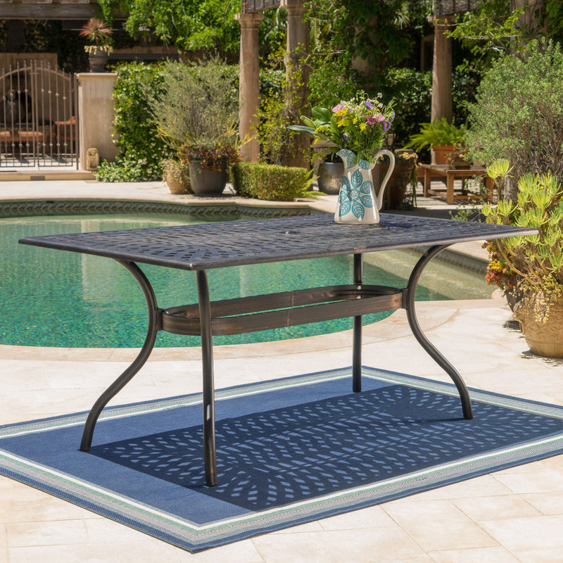 Enchantia - Outdoor Rectangular Dining Table With Weave Tabletop And Flared Legs - Copper