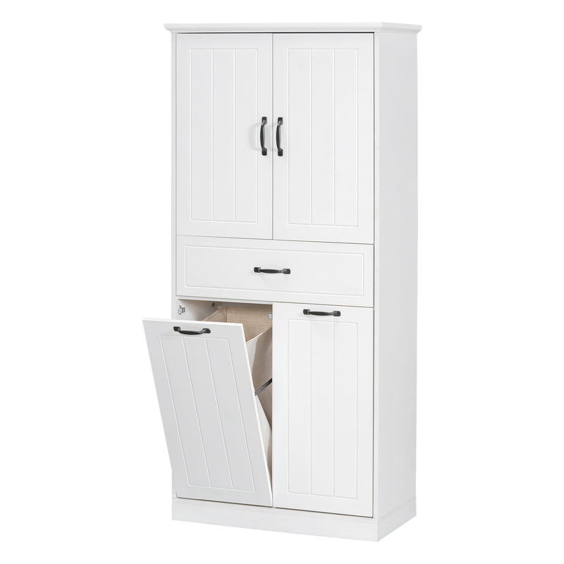 Modern Bathroom Storage Cabinet With Two Laundry Baskets, One Drawer, Adjustable Shelf