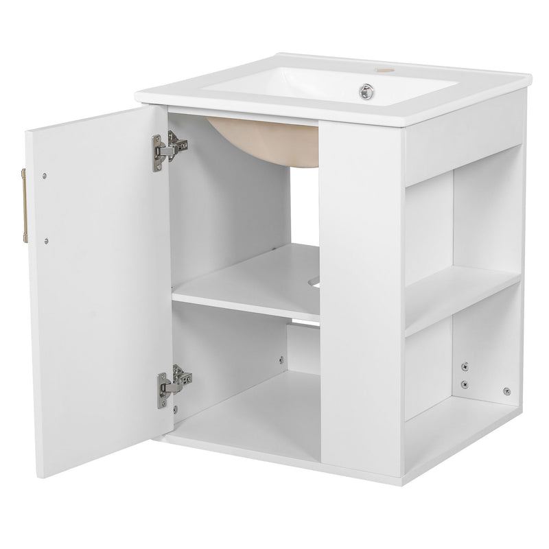 Wall Mounted Bathroom Cabinet With Side Shelf Combo, Vanity With Sink - White